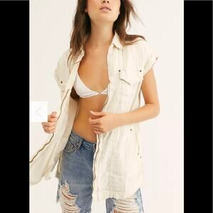 Free People We The Free Just Say When Zip Front Top Linen Blend Size XS